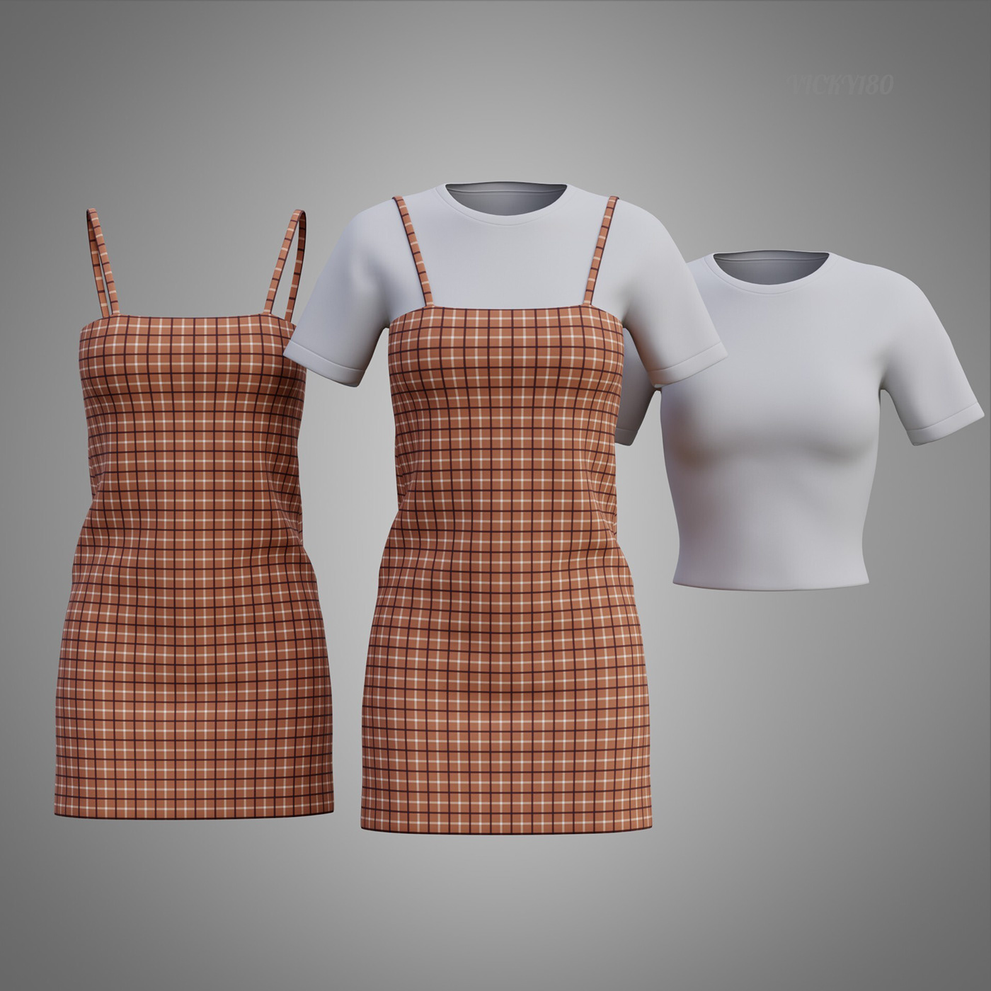 plaid design Fashion  model woman ladies girls 3D model 3d outfit 3d t-shirt plaid camisole dress