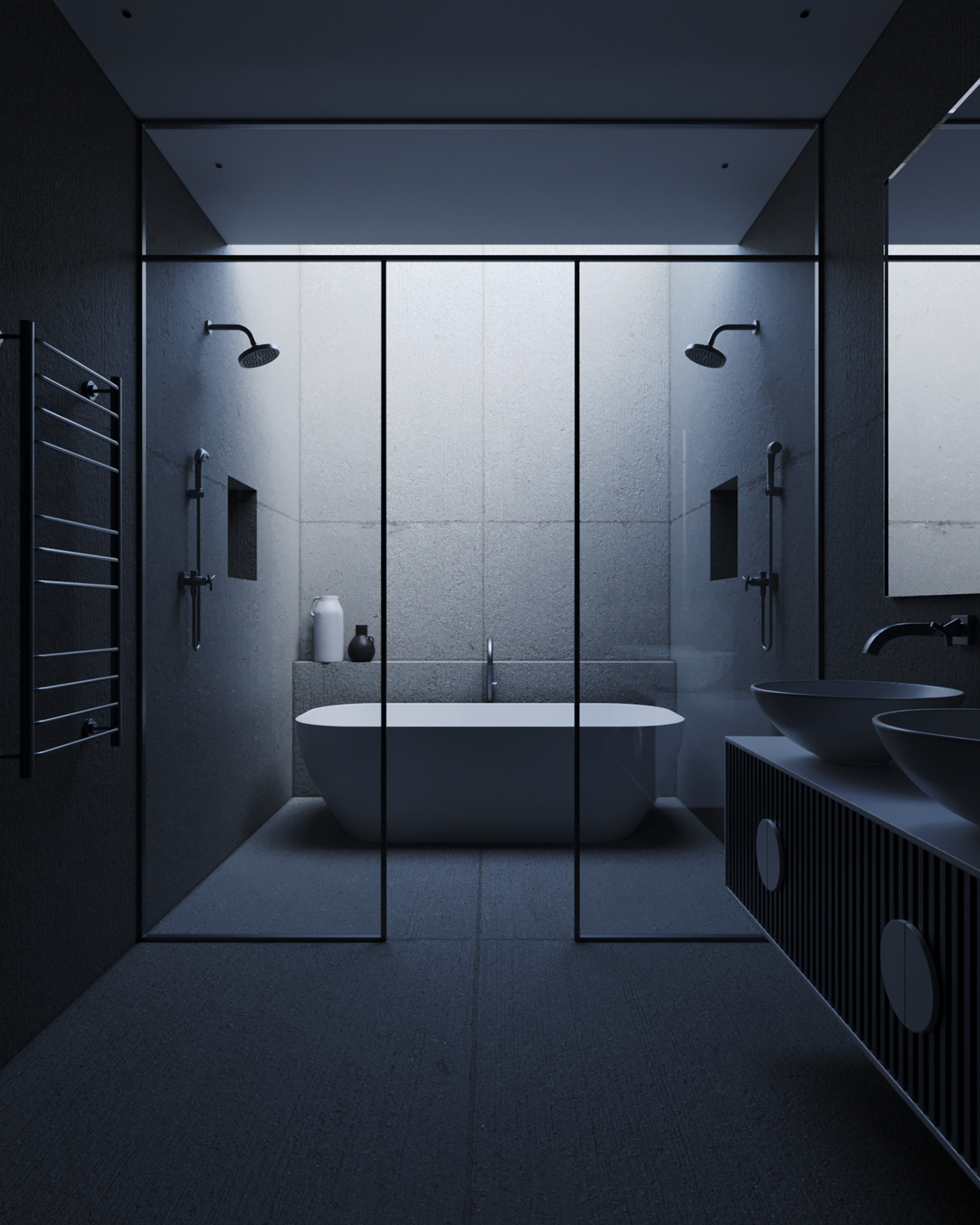 Sink bathtub glass SHOWER bathroom corona Render archviz CGI metal