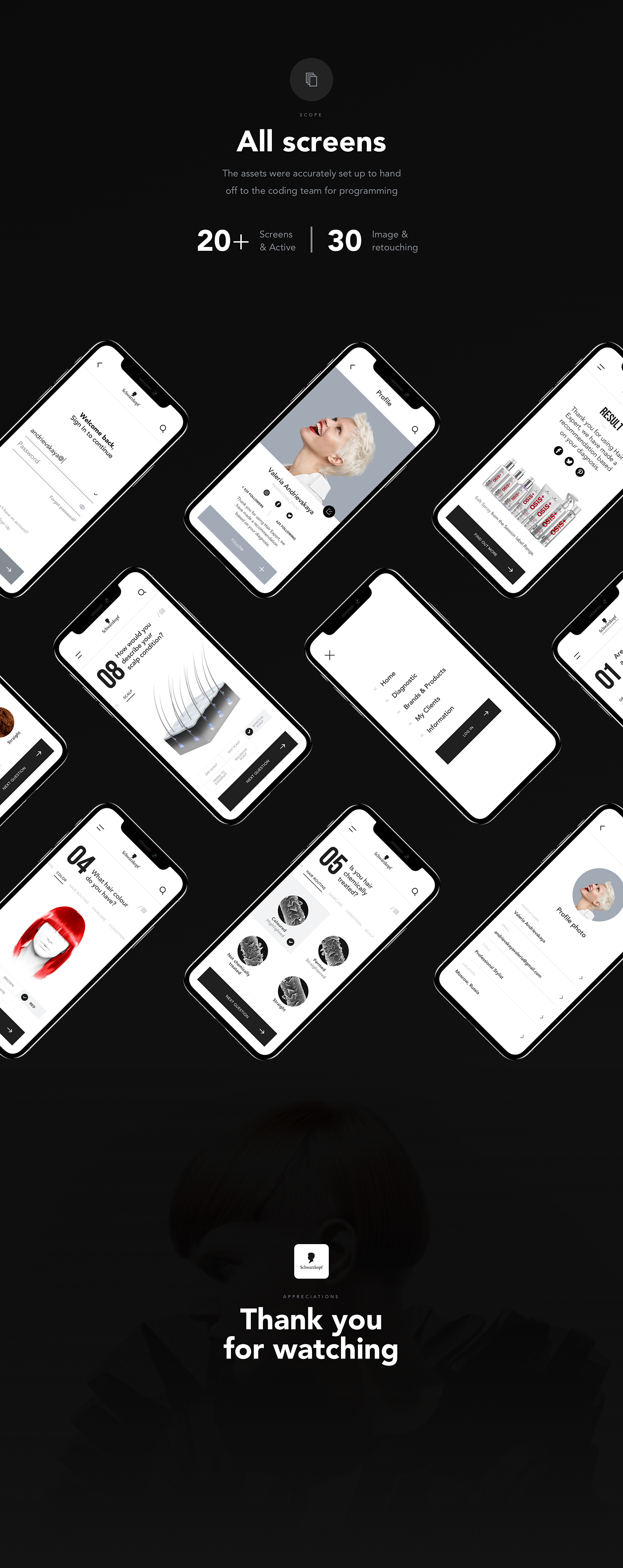 Schwarzkopf Mobile app ux/ui Fashion  Black&white adobe beauty Interface trends 2019 Style