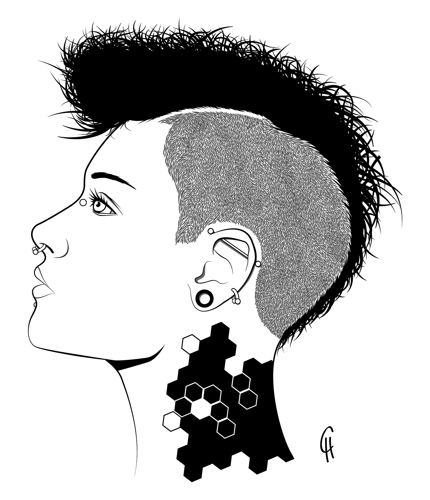 ILLUSTRATION  Cyberpunk woman punk tattoo girl mohawk alternative