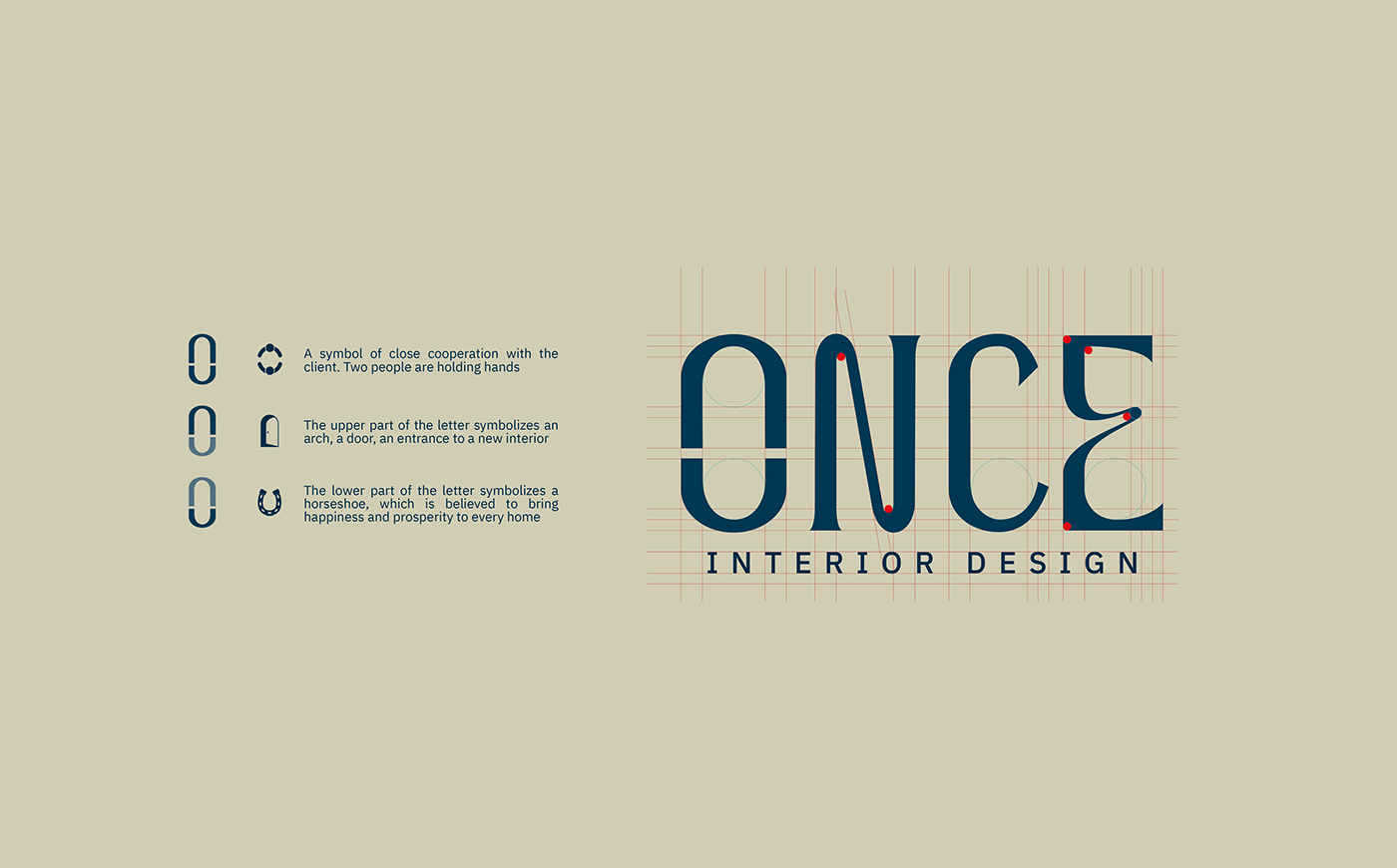 Concept and meaning of logotype for interior design studio ONCE