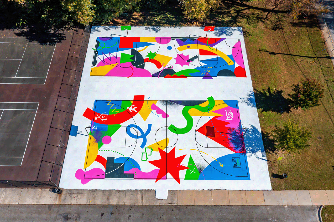 Basketball Court basketball court design Creative Direction  environmental graphics graphic design  Mural Street Art  surface design