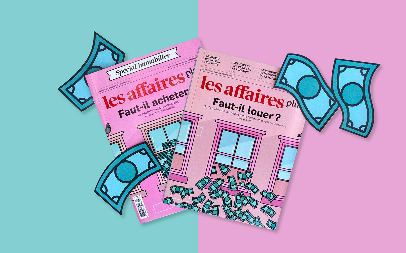ILLUSTRATION  magazine house pink vector money editorial Les Affaires economy