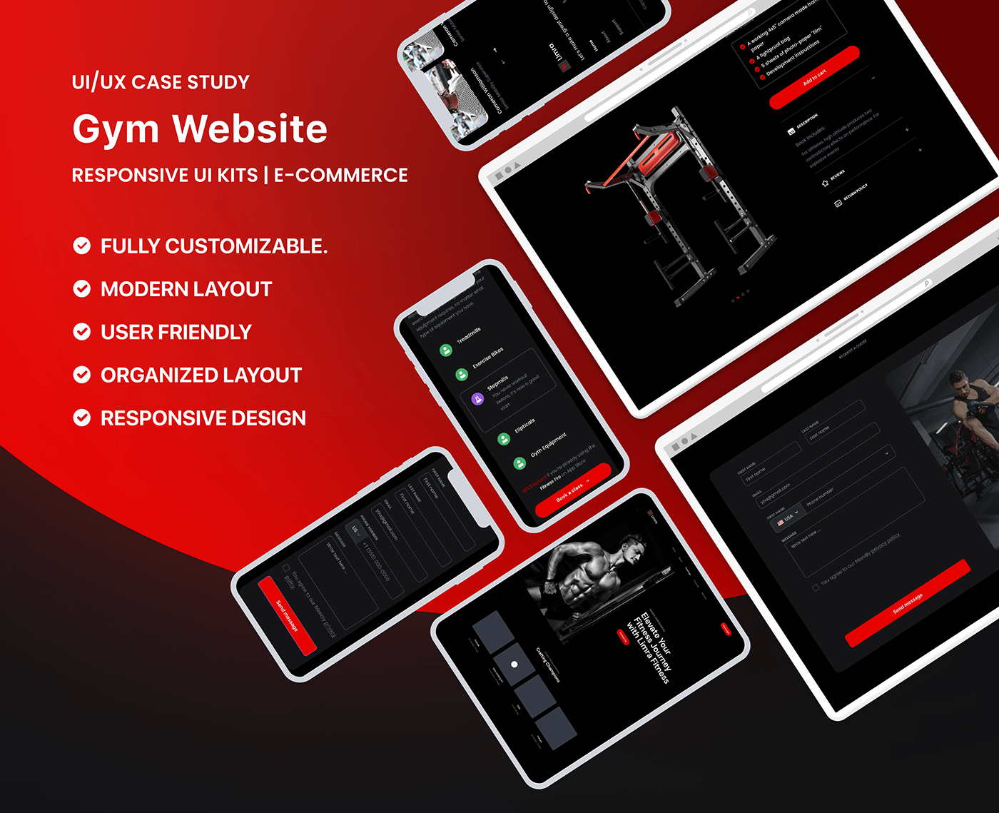 UI/UX Website landing page Responsive mobile desktop dark black red design