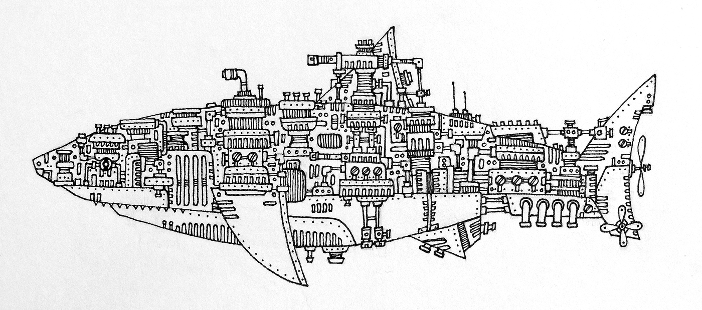 machine tanks submarine artwork Drawing  ink inktober robots sketch wildlife