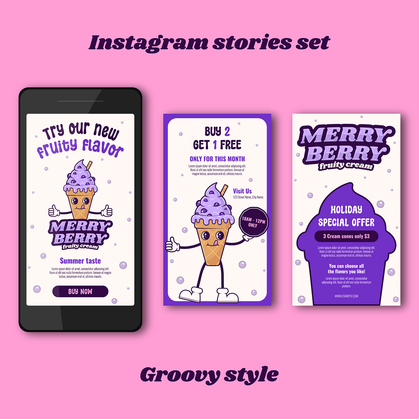 mascot logo Logo Design Instagram Stories Social Media Design logo groovy Retro ice cream Packaging Brand Design