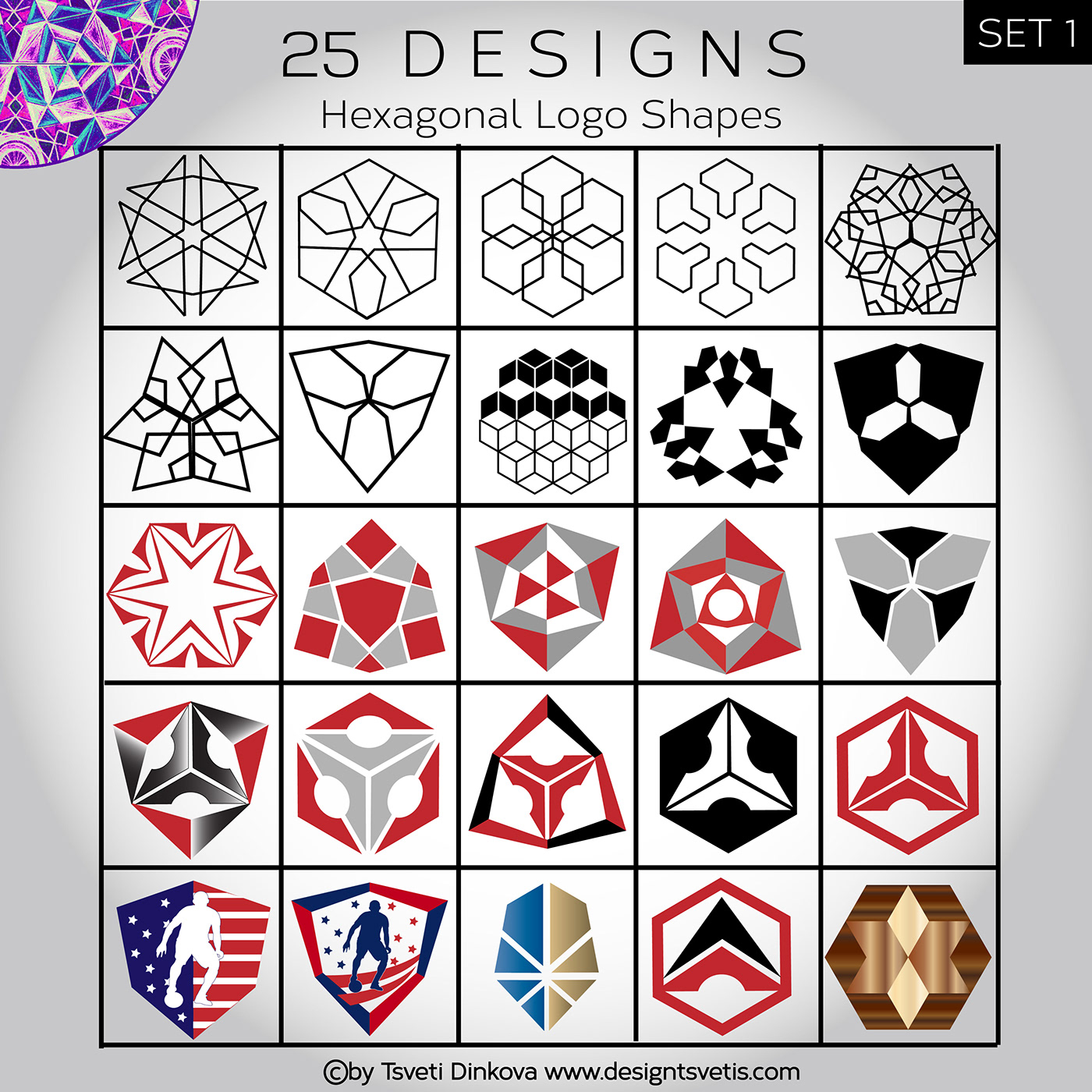 25 Designs Collection cube hexagon Hexagonal logo logo set shapes symbols Triangles