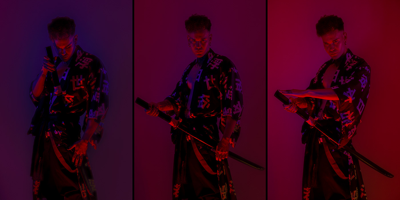 samurai Photography  model Fashion  neon Visual Tale neon colors japanese