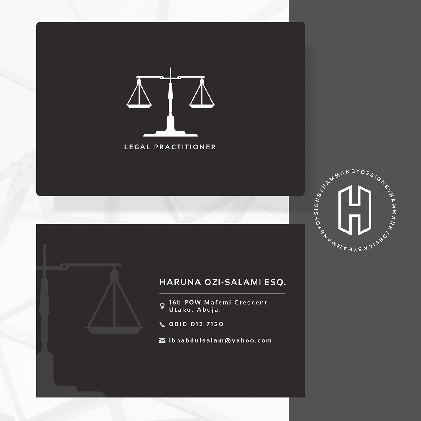 Contact Card design lawyer monochrome