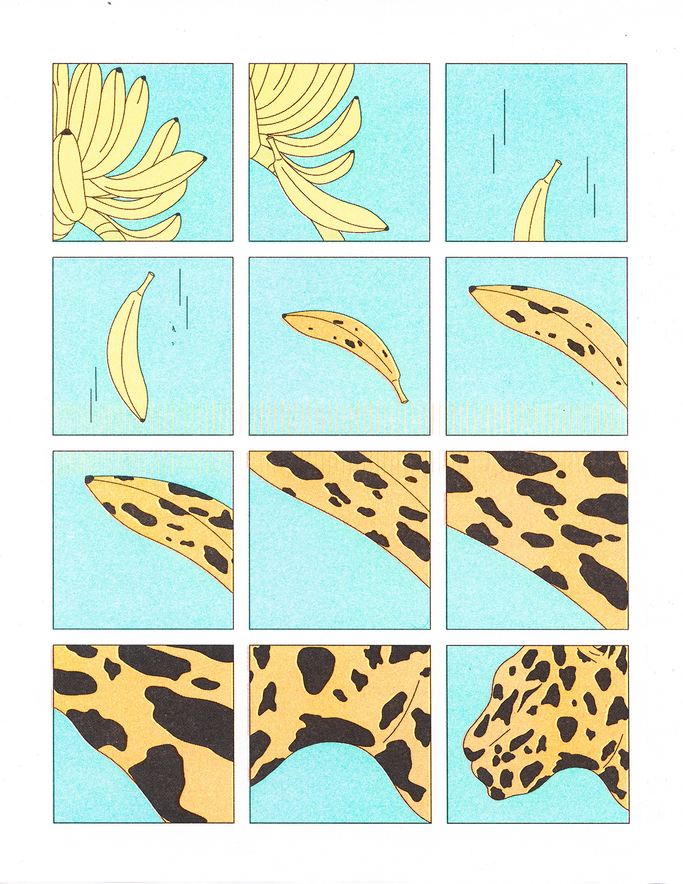 Absurd comic daily Food  panels prints Repetition Riso Wordless