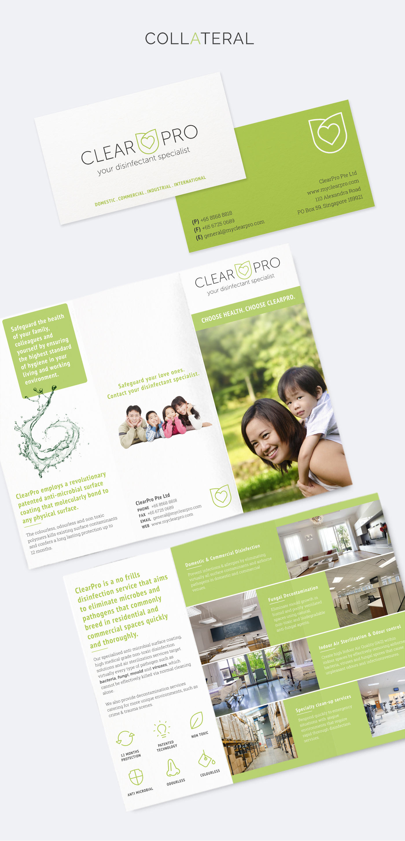branding  Disinfectant cleaning services identity singapore green organic