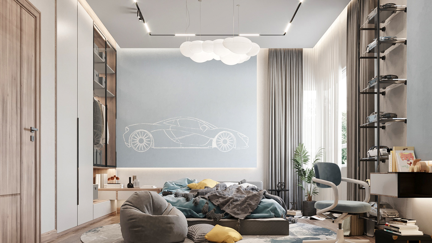 bedroom car modern babyblue