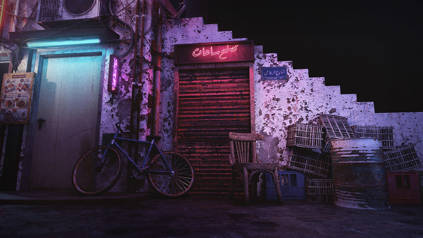 architectural blender cairo concept Cyberpunk Eevee egypt neighborhood neon tokyo