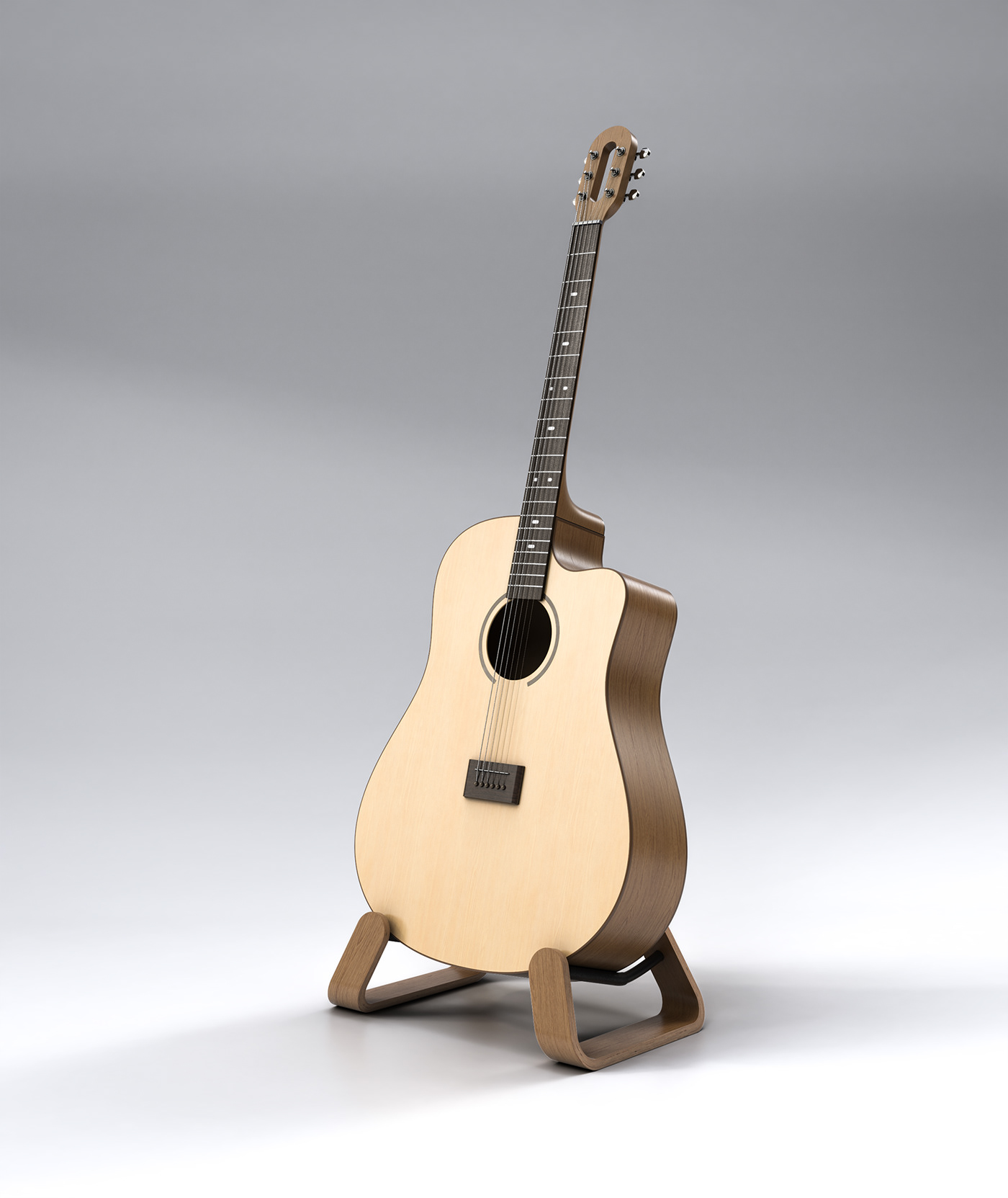 concept design guitar instrument CGI product rendering visualization cmf wood