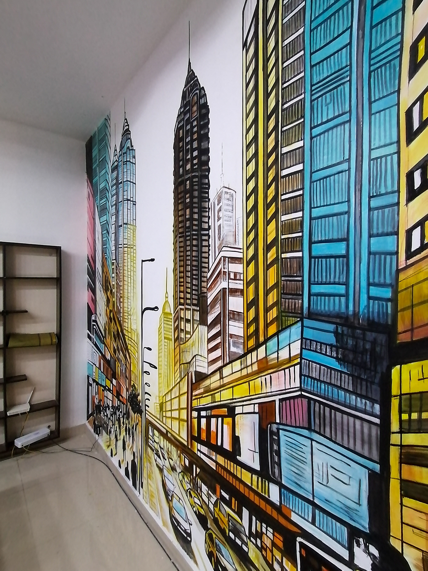 cityscape Mural painting   acrylic painting wallart Street Art  граффити ILLUSTRATION  architecture perspective drawing