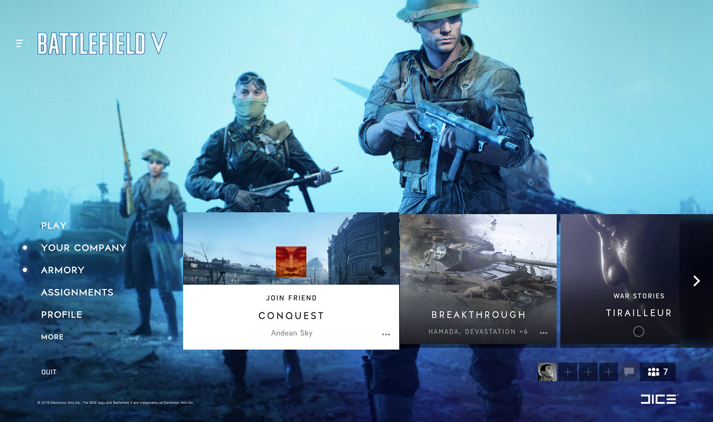 battlefield battlefieldV Electronic Arts Battlefield v dice UI ux WWII