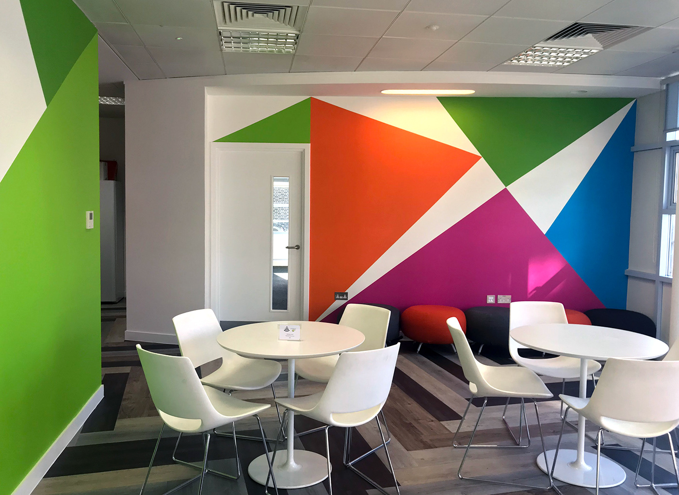 Office interior workplace interior branded environment office mural Hand Painted Office Graphics 