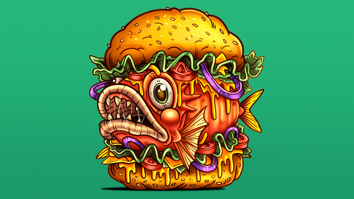 artwork burger cartoon Character design  concept art digital illustration ILLUSTRATION  monster design photoshop sketch
