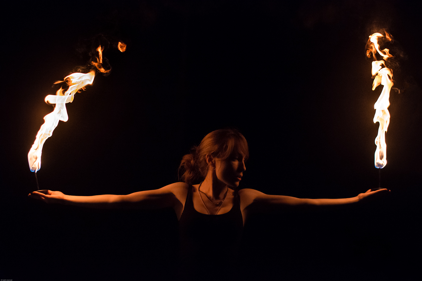fire Spinning juggling breathing Performance Palm torches poi