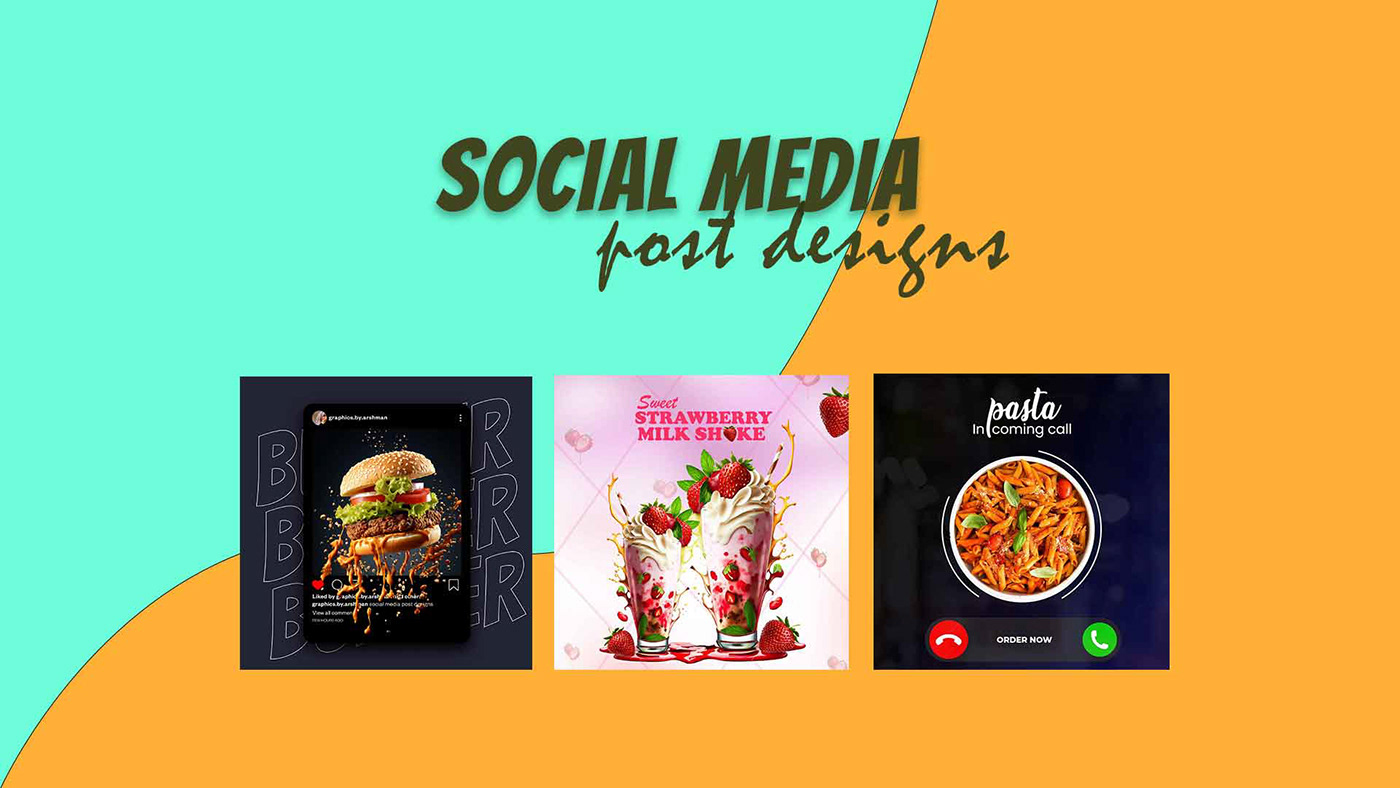 Social media post design Graphic Designer Adobe Photoshop portfolio 2024design burgerpost design pastapostdesign shakepost desgn