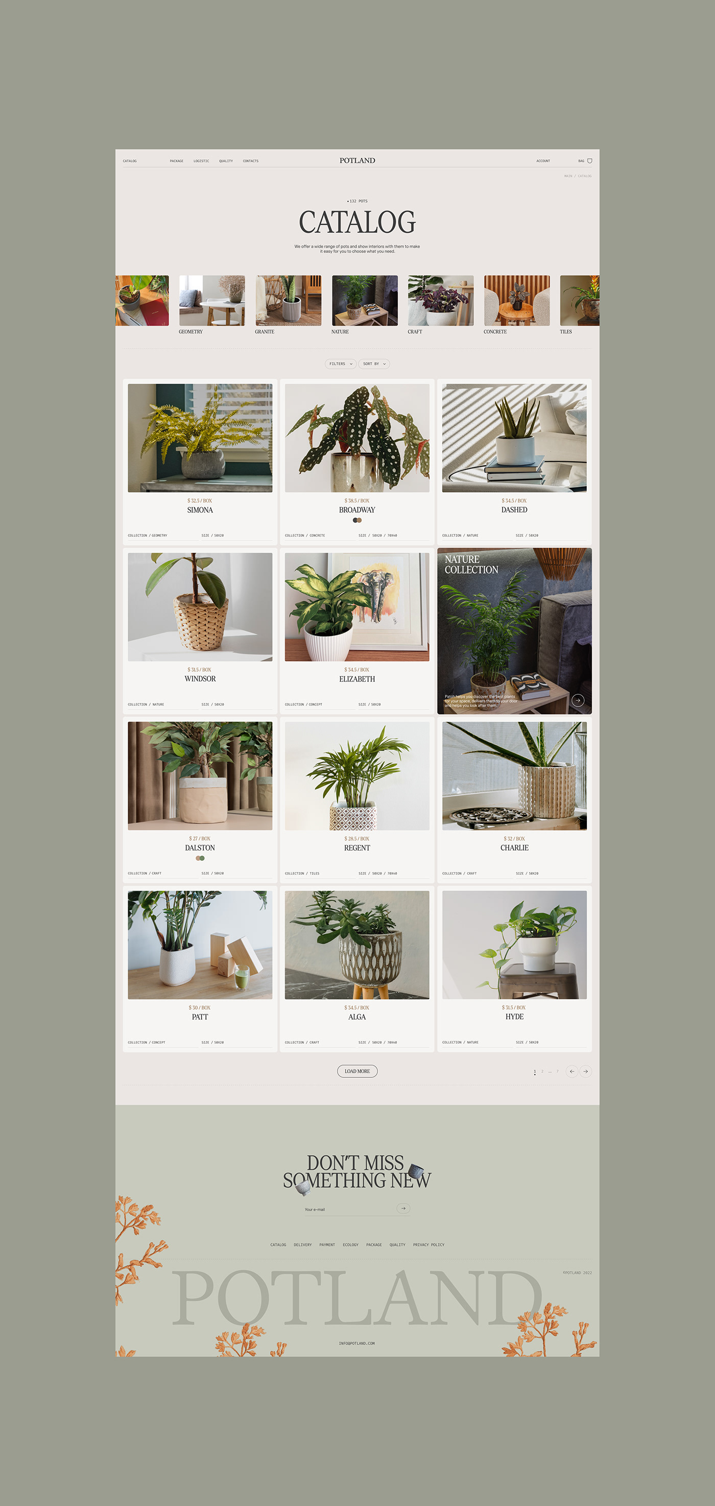 Ecommerce minimal plants Pots store Website wholesale