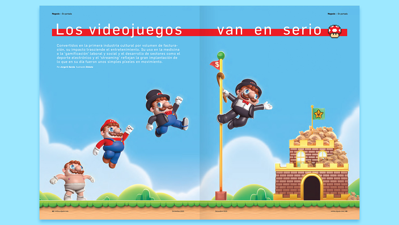 3D illustration Character colorful creative design editorial ILLUSTRATION  magazine Mario Bros Videogames