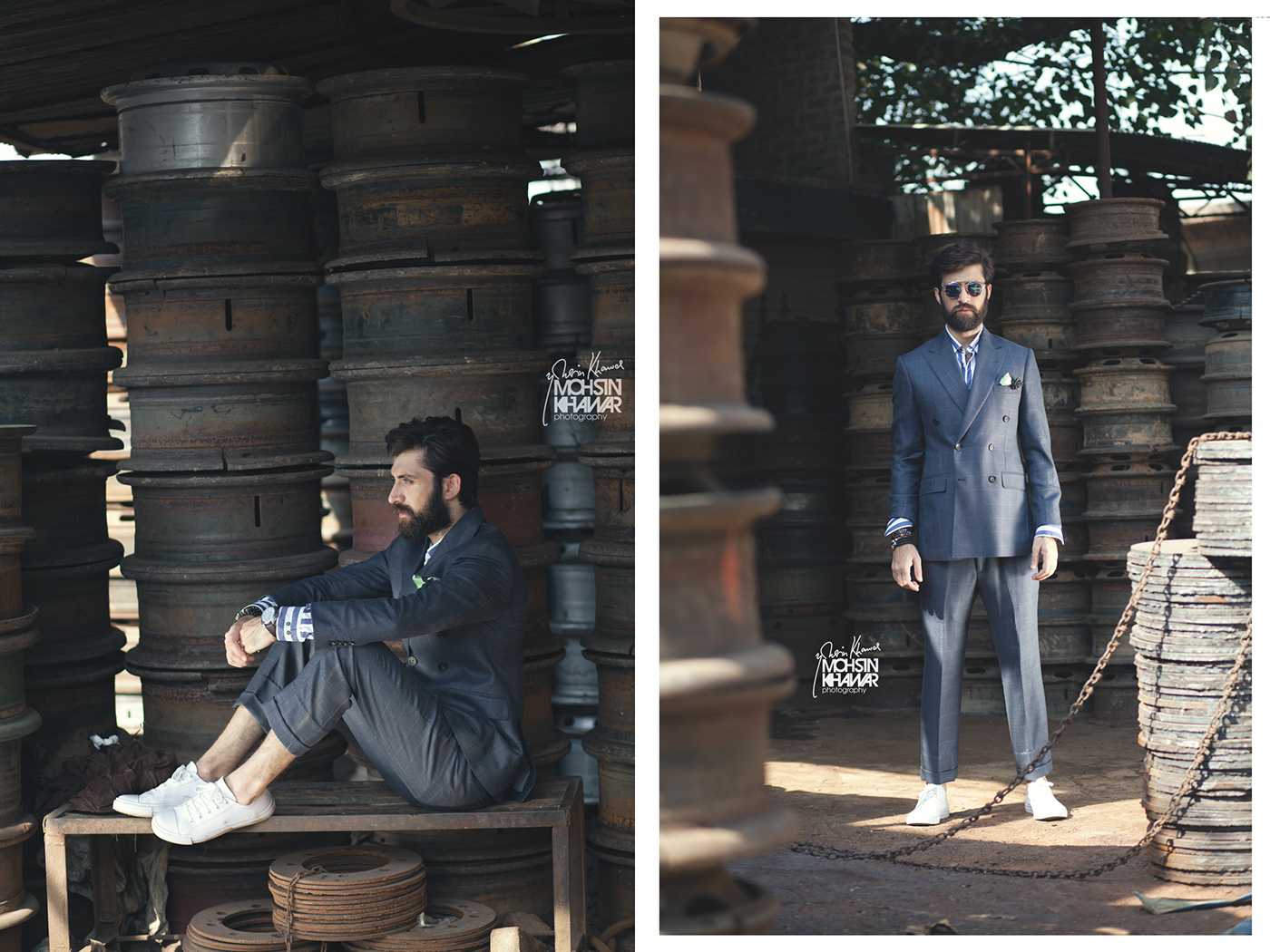 Fashion Photoshoot dapper men Mens suiting bespoke street style light and shade Pakistan conceptual Suiting
