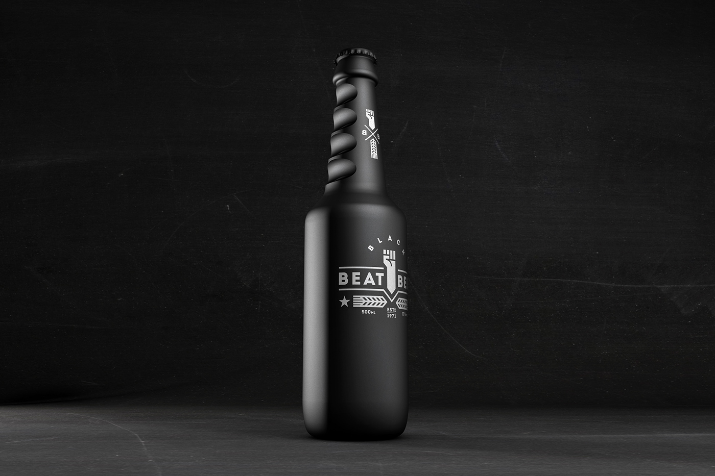 black and white dark beer Label 3D glass bottle simplicity BEAT packages