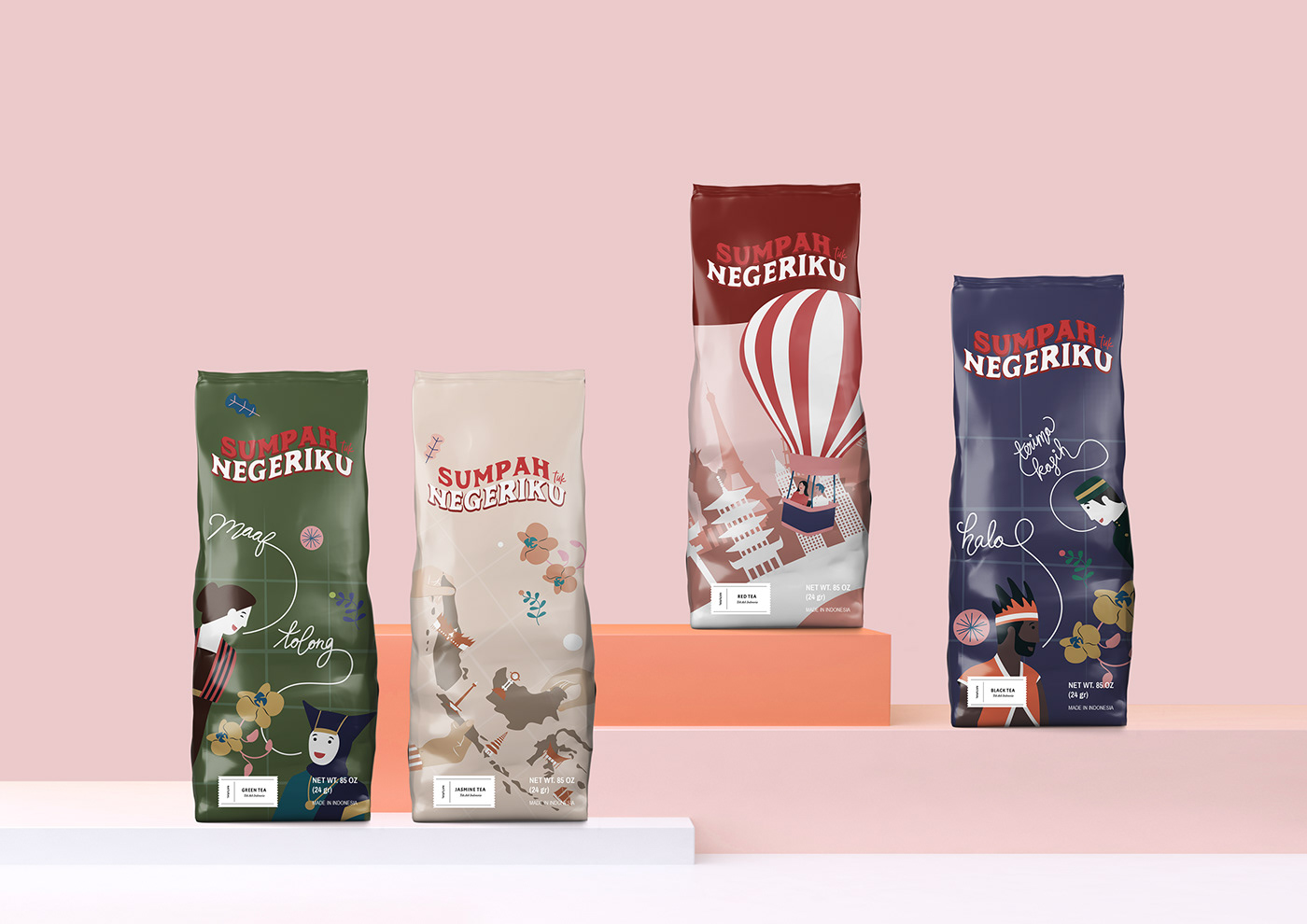 Packaging tea indonesia culture premium luxury design pastel Dynamic modern