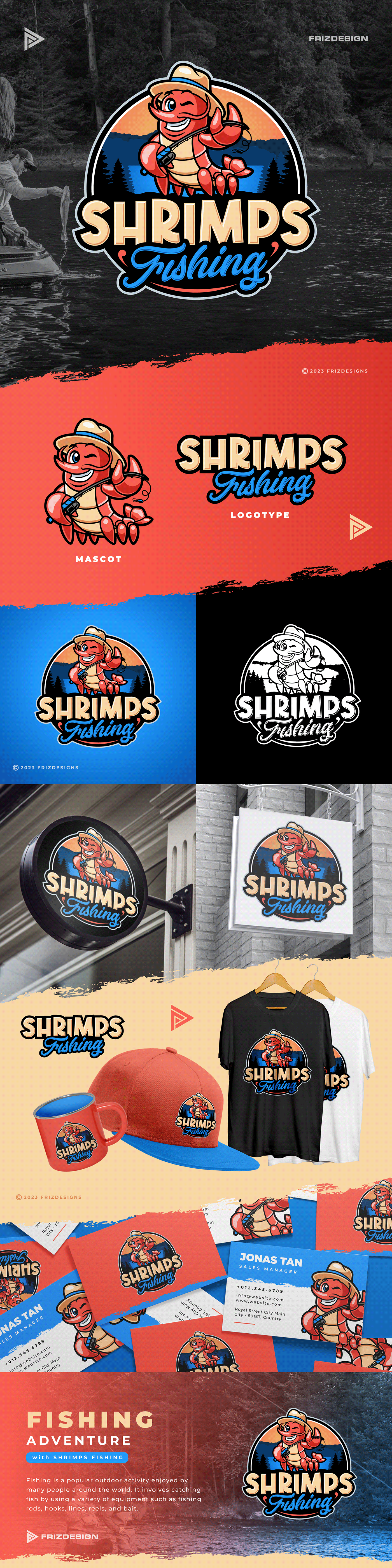 shrimp fishing adventure Retail Mascot cartoon logo