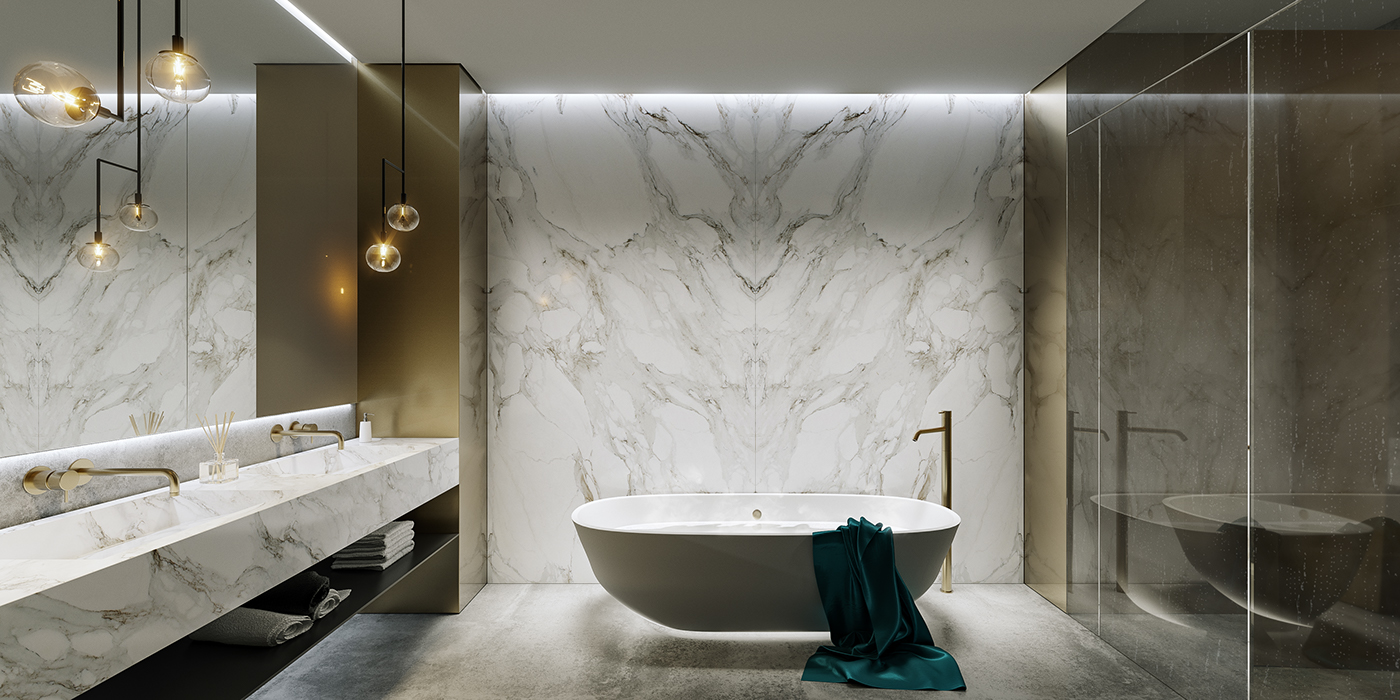 Interior bath bathroom Marble luxury 3D Graphics concrete led bathtub design