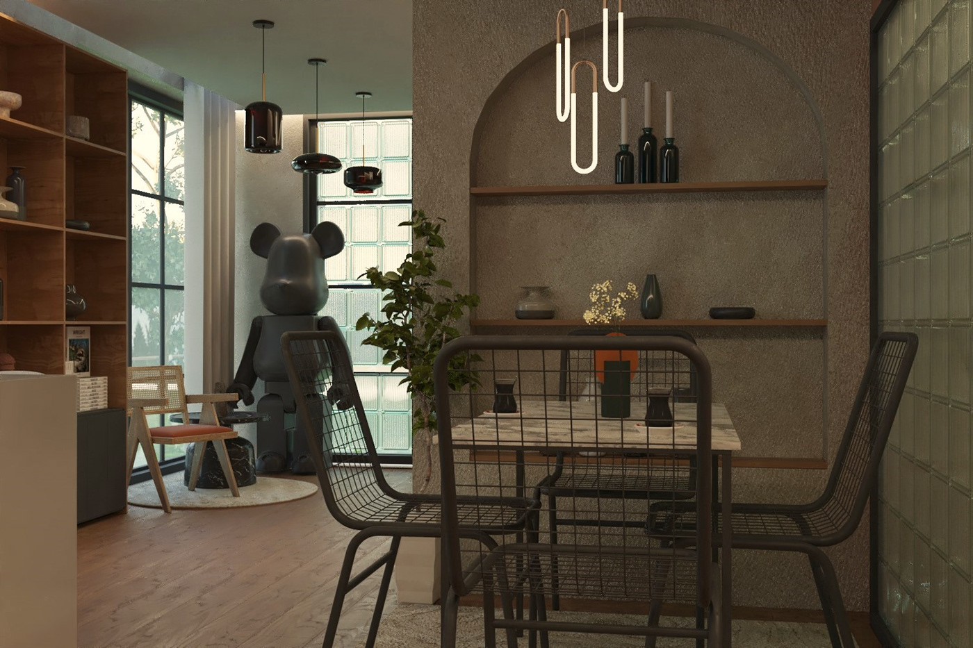 house interior design  design minimal modern architecture visualization Render living room kitchen
