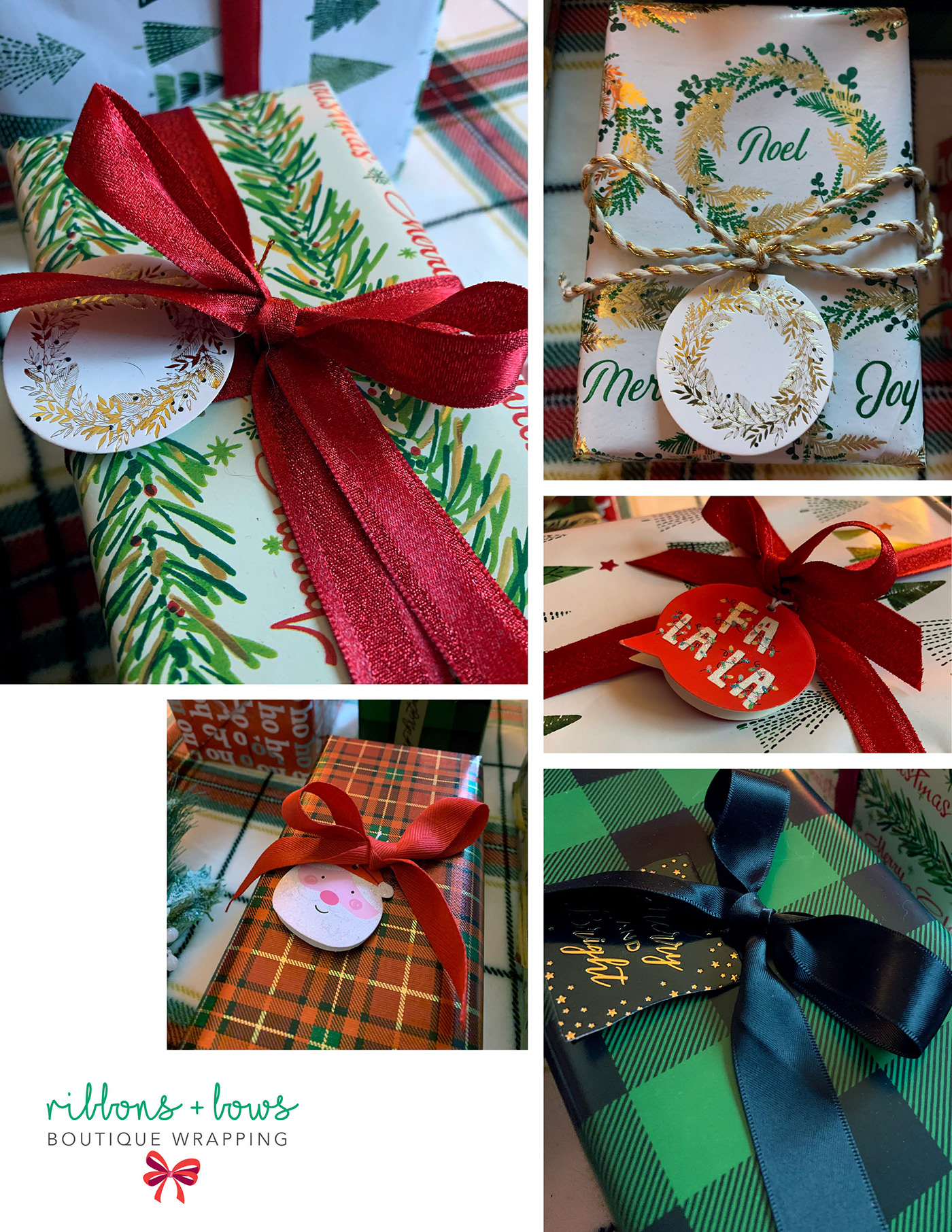 Christmas Christmas gift wrapping gift wrapping ribbons Bows tartan Christmas wreath santa falala merry and bright