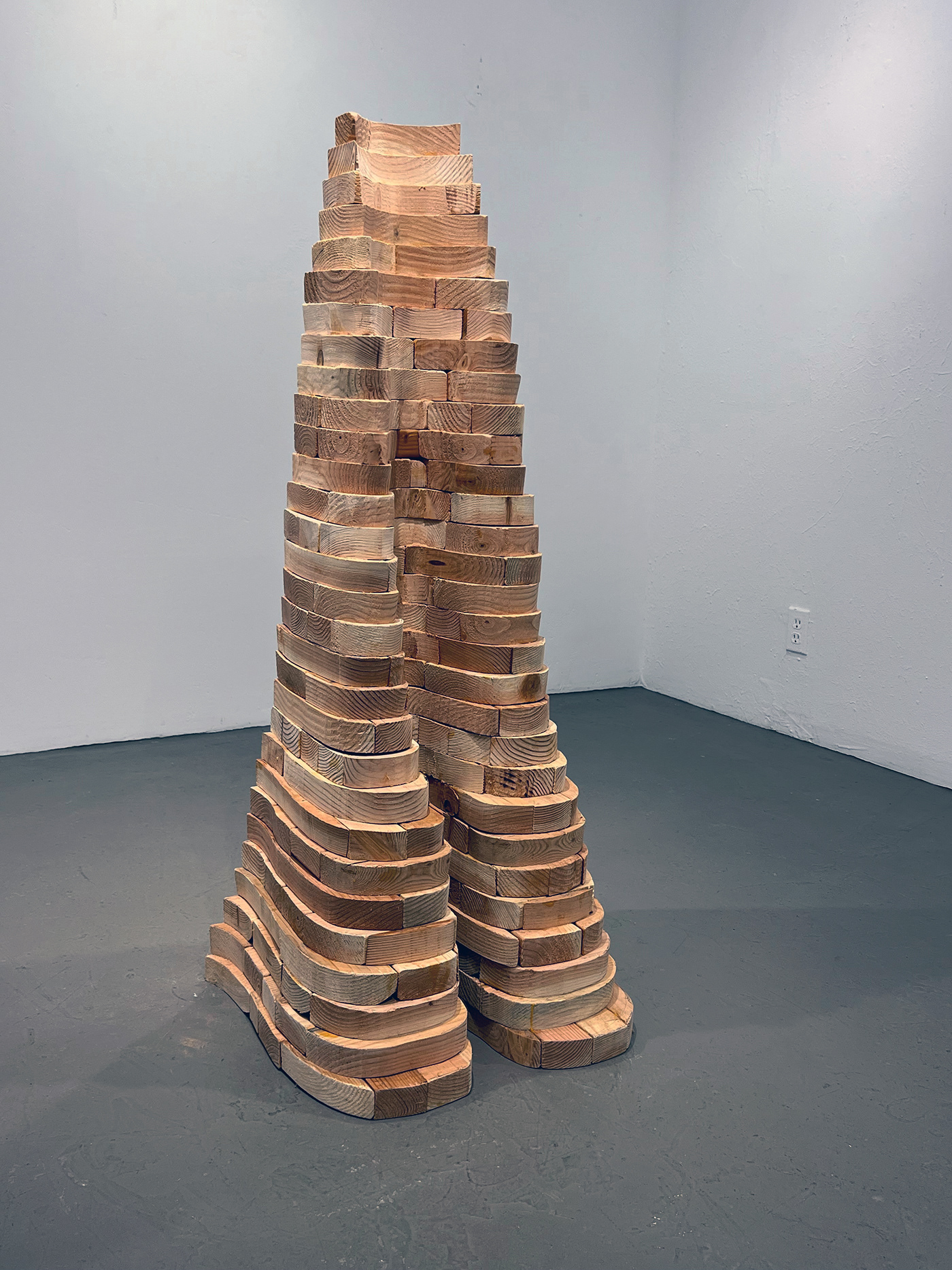contemporary sculpture made from reclaimed lumber