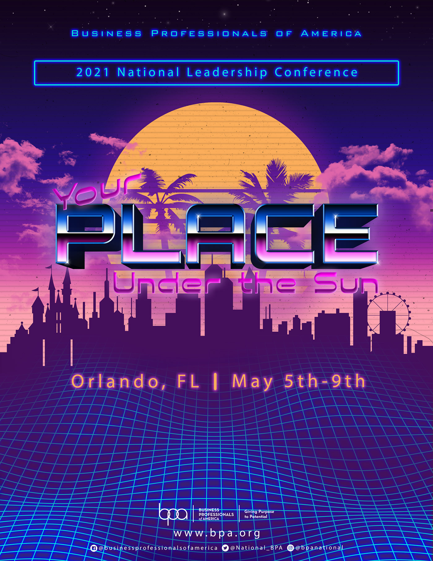 BPA Francis Tuttle retro wave 80's florida poster contest text effects pink