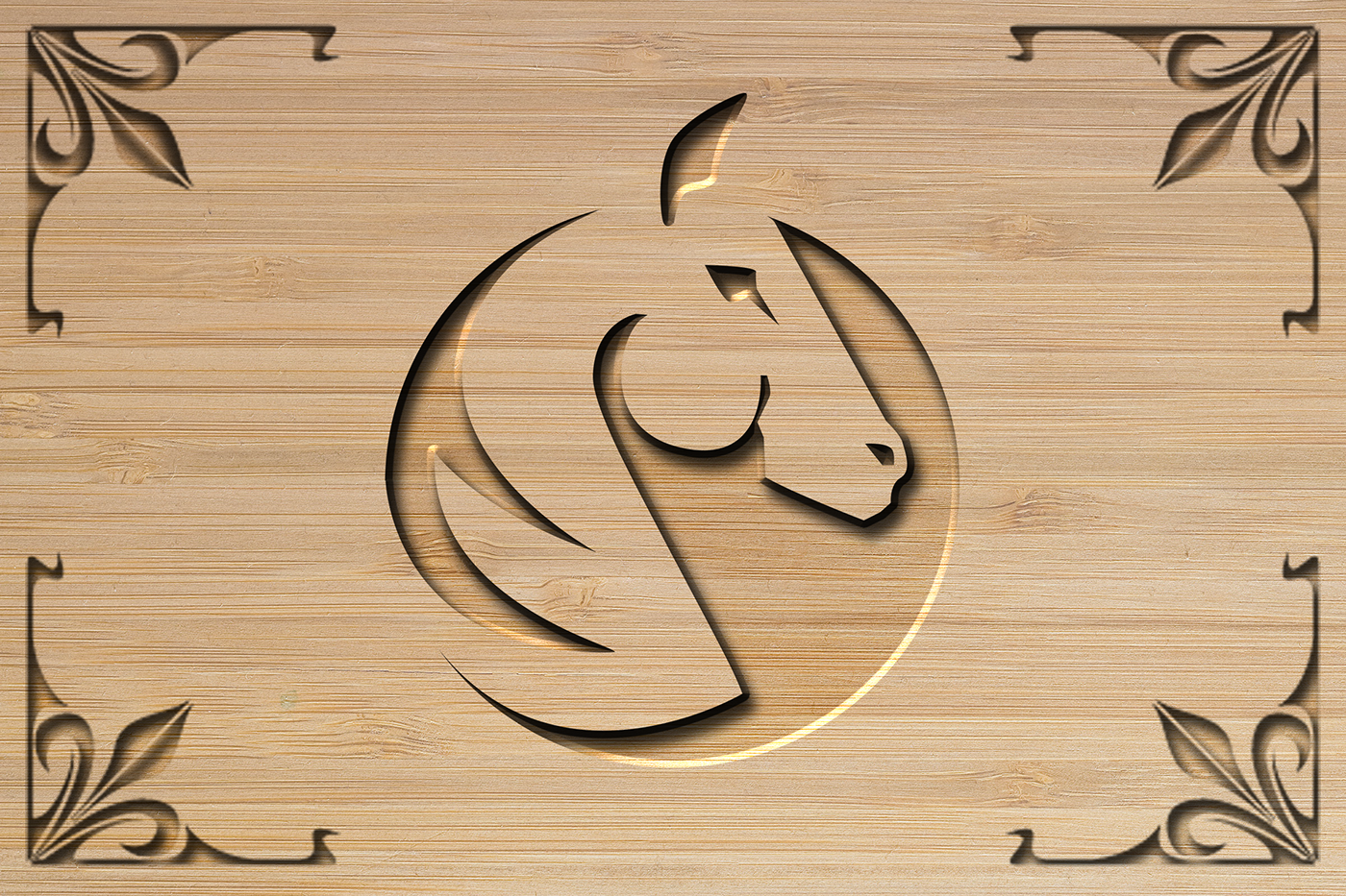 logo branding  carving wood design horse graphic