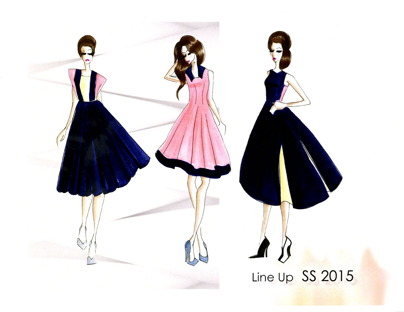Fashion  design dresses pink blue Basic draping