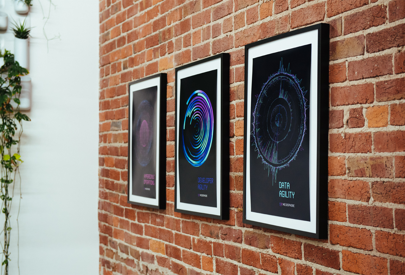 Mesosphere sphere posters Agility Data center developer scale hyperscale operation speed colours connected graphics