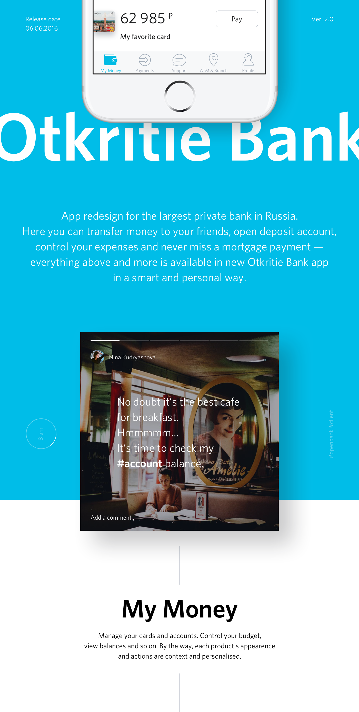 Fintech mobile app ux/ui redmadrobot redesign awesome Bank blue finance