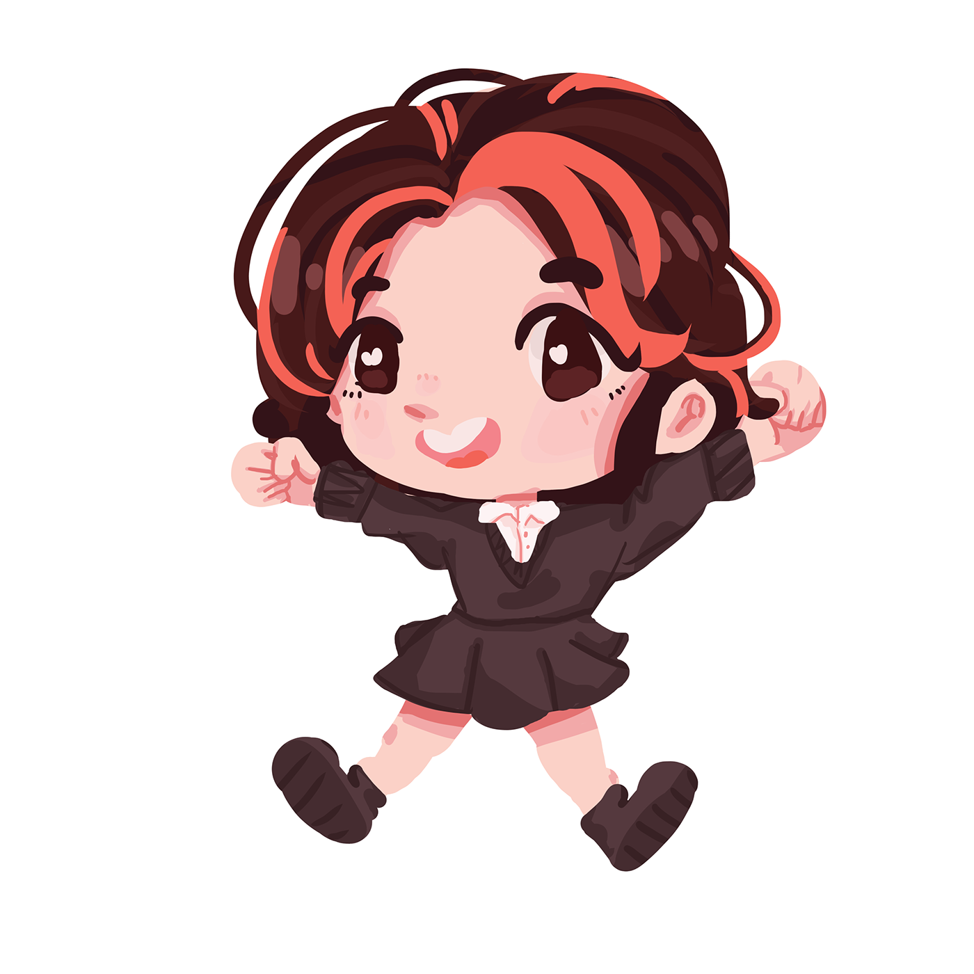 chibi cute girl warm outfit jump pose happy lineless ILLUSTRATION  self portrait