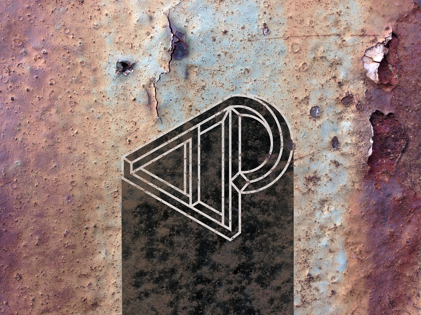 wip monogram logo rusty metal lettering impossible Geometries black wire letters shadow Illustrator photoshop Mockup