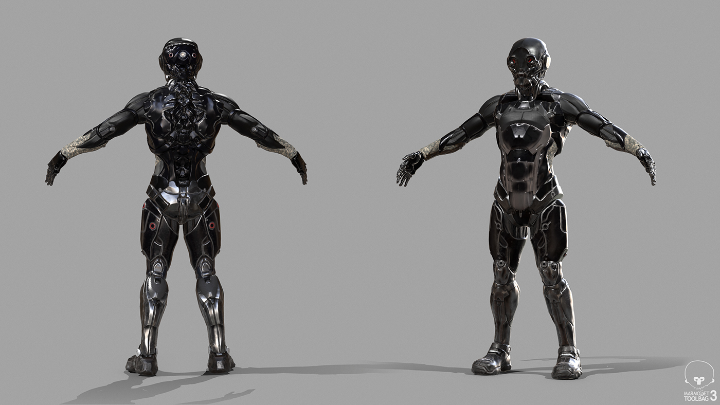 Marmoset substance painter toolbag 3D suit Cyborg robot m4a1 exo-suit
