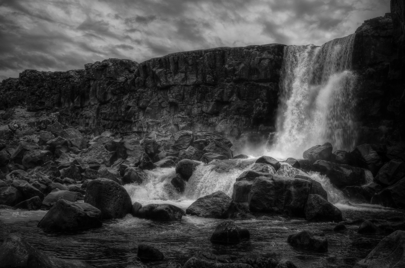 iceland þingvellir Thingvellir waterfall monochrome b&w black White Landscape