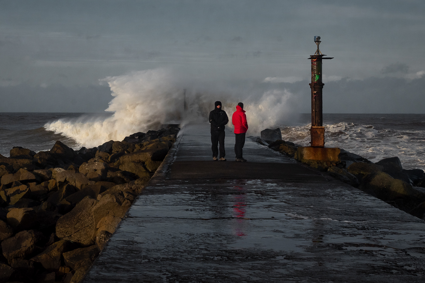 storm waves danger Powerful pier seascape atmospheric sea Ocean