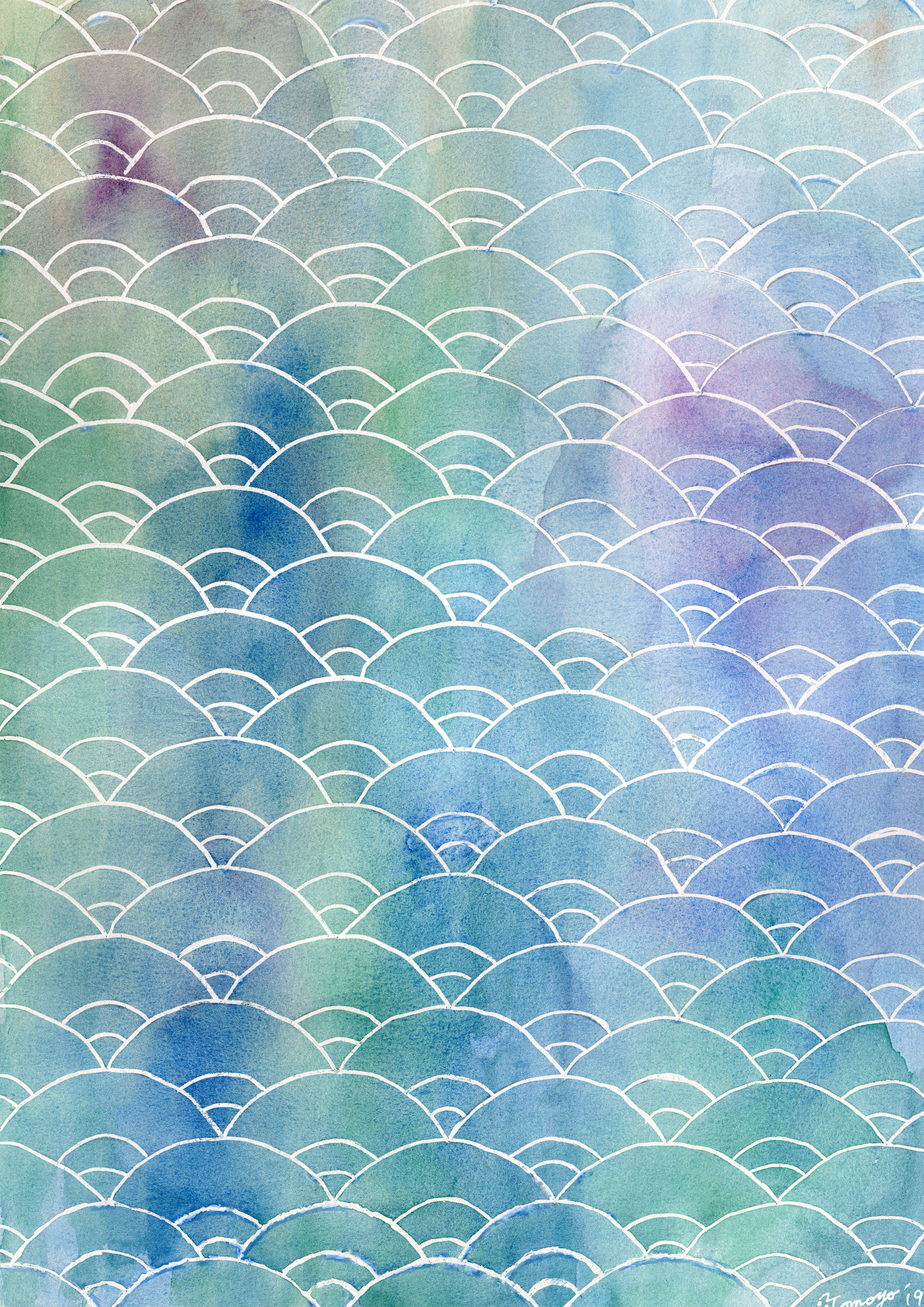 background wallpaper image watercolor pink blue wave pattern japan