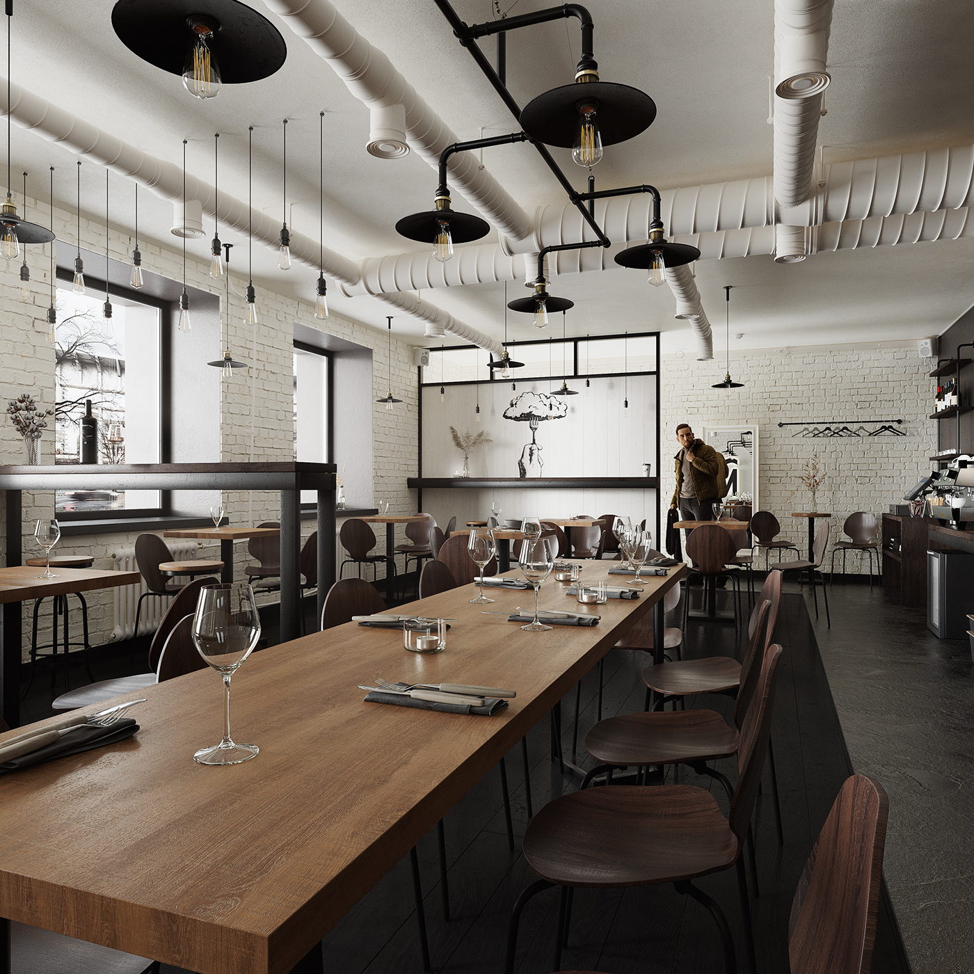3D 3dsmax archviz bakery cafe CGI corona Interior interior design  restaurant