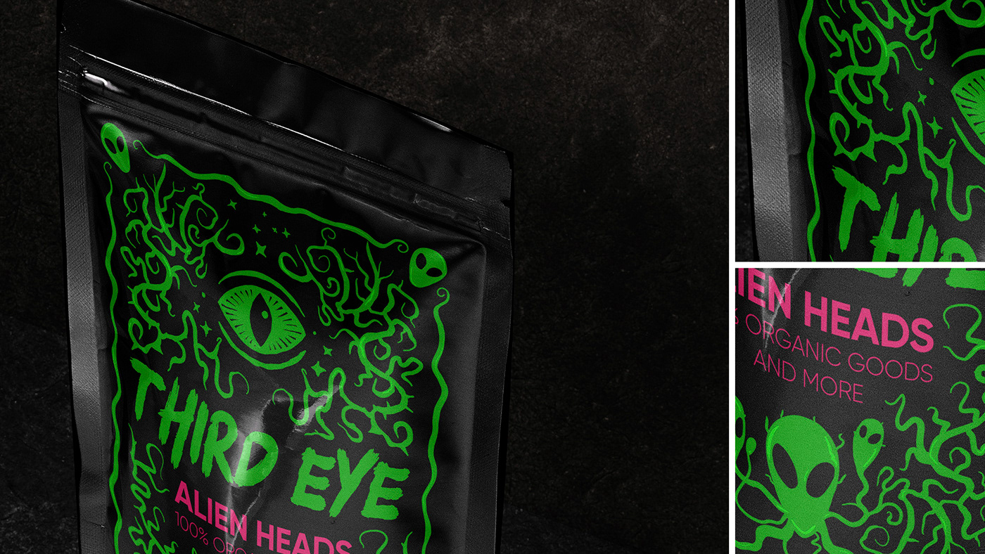 black branding  cthulhu dark Food  Glitch graphic occult package Packaging