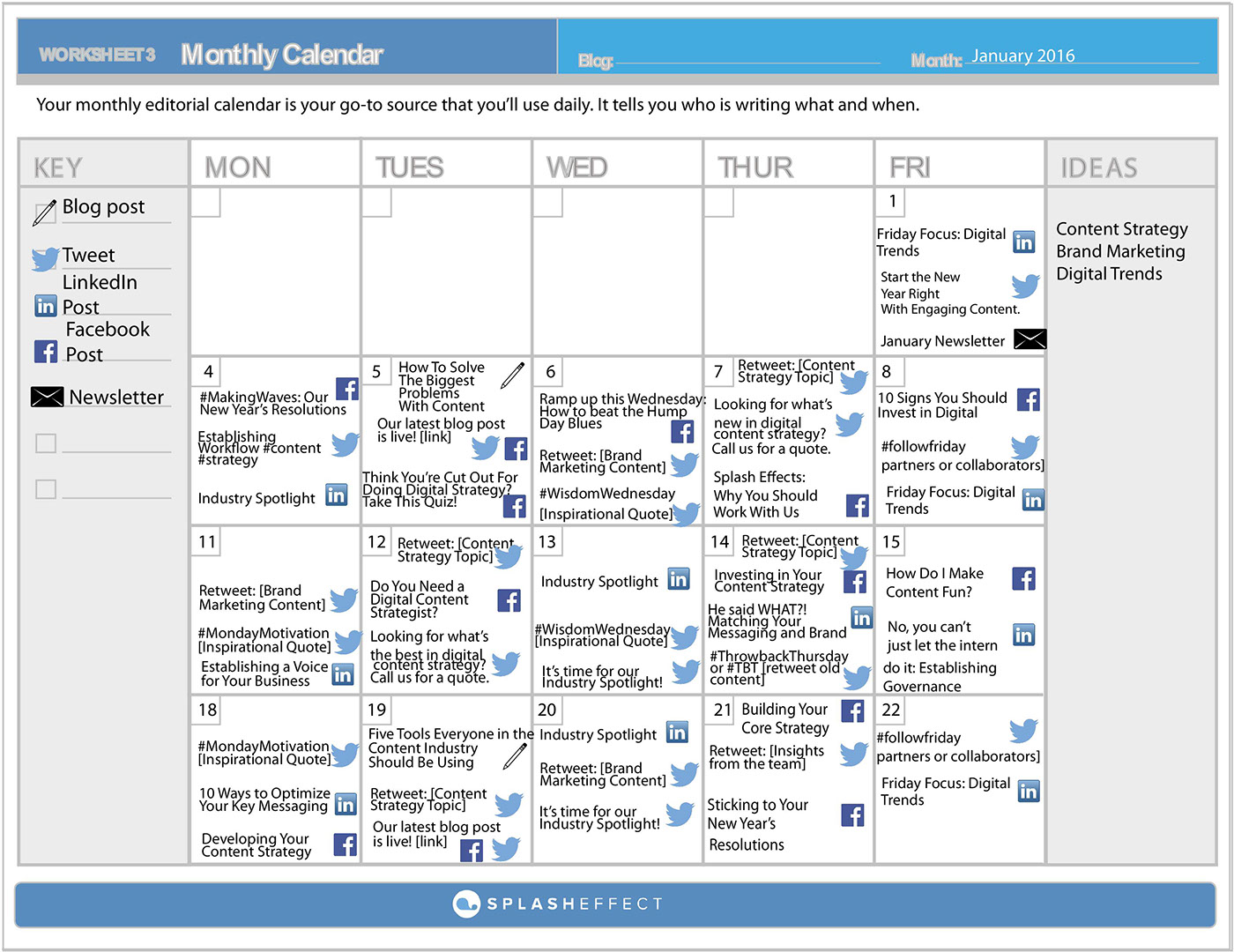 editorial calendar content cycle idea worksheet