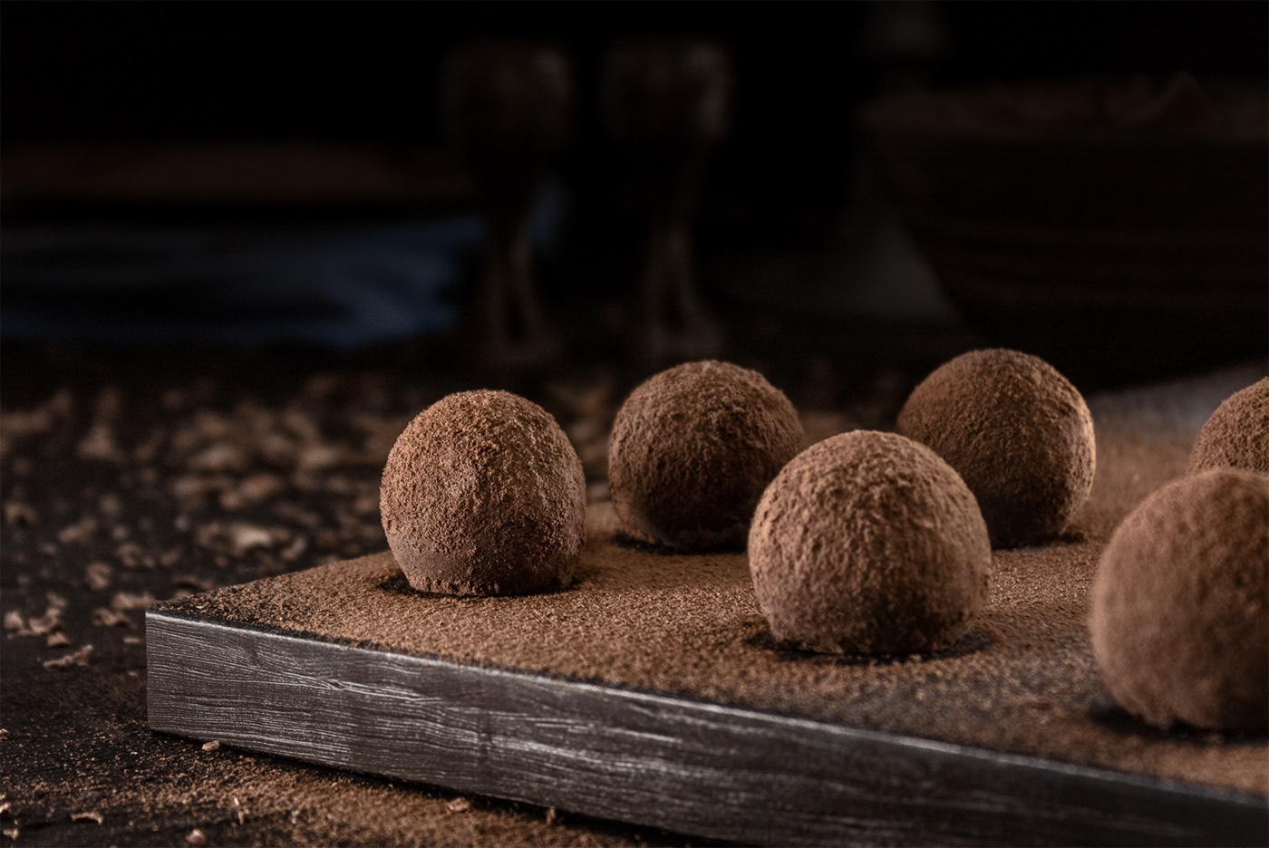 truffles chocolate modo Octane Render 3D CGI brown light food photography dark food photography