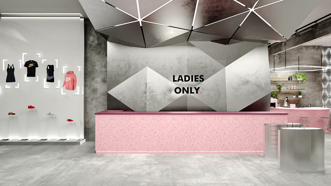 Brutalism concrete elegant feminine feminism fitness gym industrial interior design  terrazo